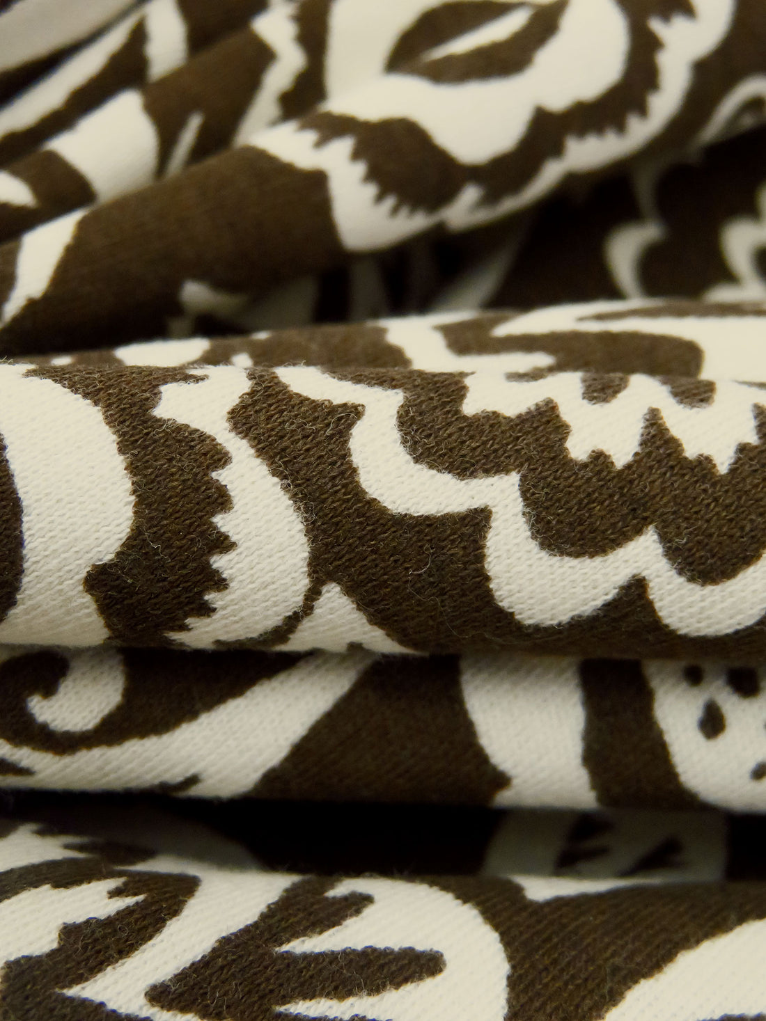 Dark Pineapple Brown/Buttercream 100% Cotton Abstract Floral Print Interlock Knit 57W