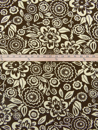 Dark Pineapple Brown/Buttercream 100% Cotton Abstract Floral Print Interlock Knit 57W