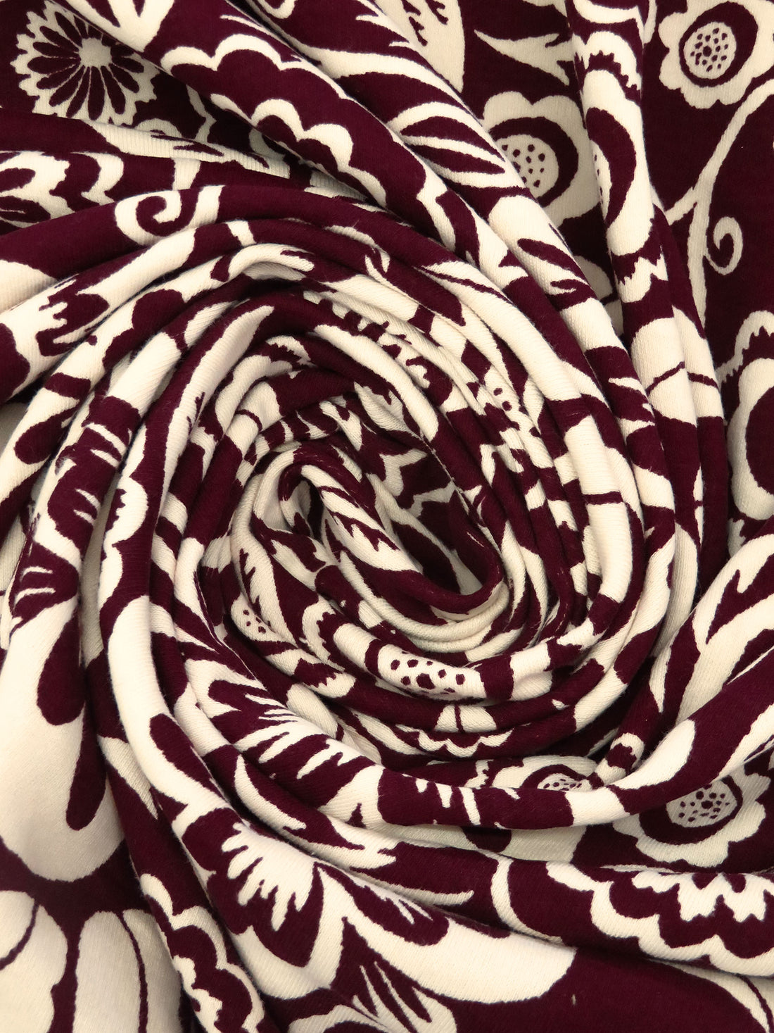 Dark Scarlet/Buttercream 100% Cotton Abstract Floral Print Interlock Knit 57W