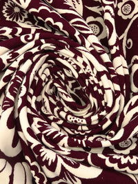 Dark Scarlet/Buttercream 100% Cotton Abstract Floral Print Interlock Knit 57W
