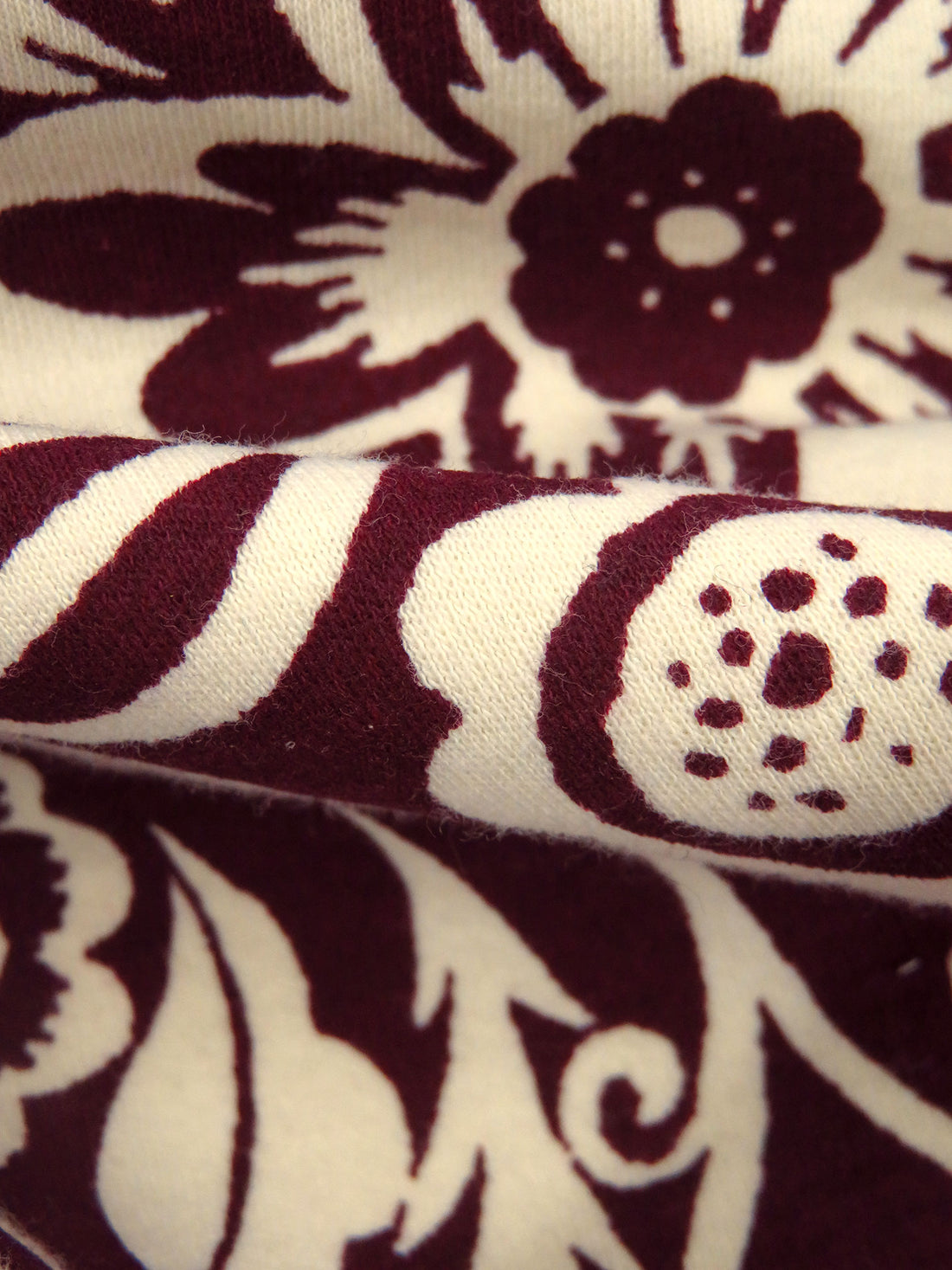 Dark Scarlet/Buttercream 100% Cotton Abstract Floral Print Interlock Knit 57W