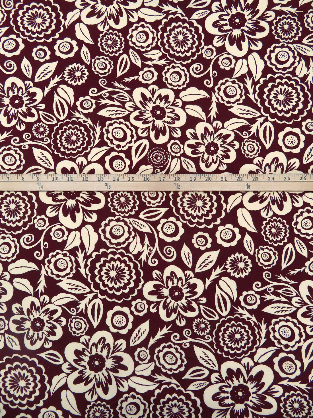 Dark Scarlet/Buttercream 100% Cotton Abstract Floral Print Interlock Knit 57W