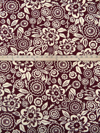 Dark Scarlet/Buttercream 100% Cotton Abstract Floral Print Interlock Knit 57W
