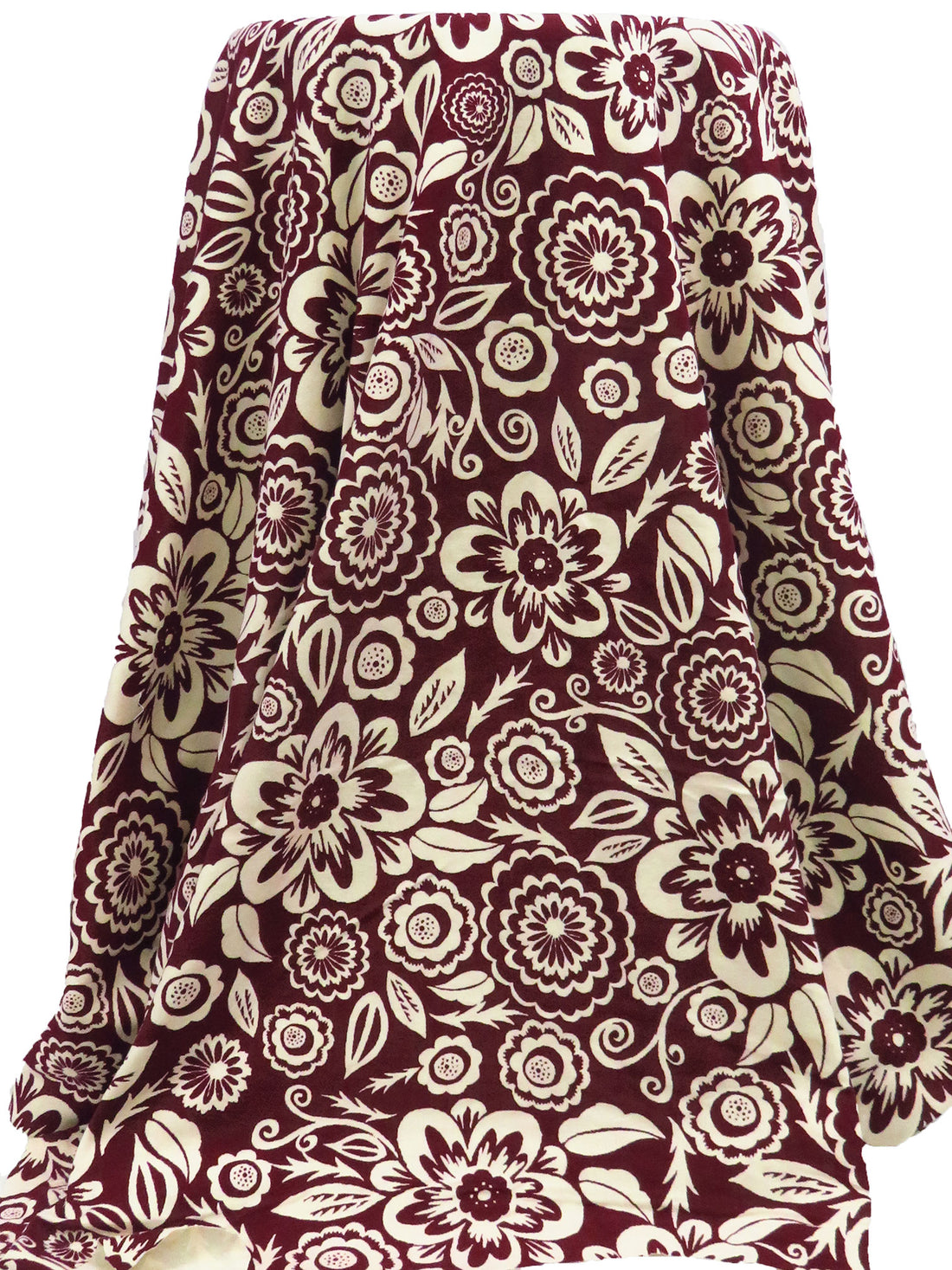 Dark Scarlet/Buttercream 100% Cotton Abstract Floral Print Interlock Knit 57W