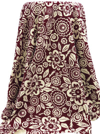 Dark Scarlet/Buttercream 100% Cotton Abstract Floral Print Interlock Knit 57W