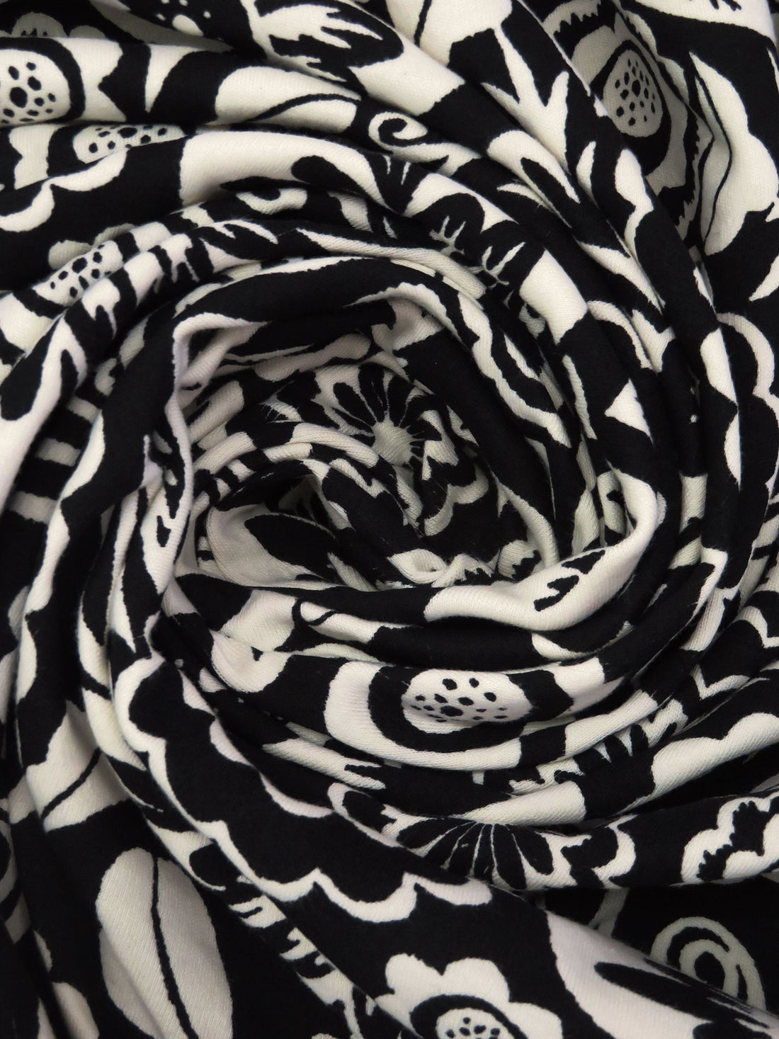 Black/Buttercream 100% Cotton Abstract Floral Print Interlock Knit 57W