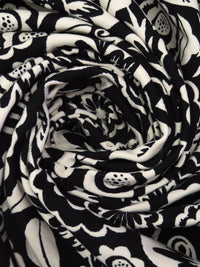 Black/Buttercream 100% Cotton Abstract Floral Print Interlock Knit 57W