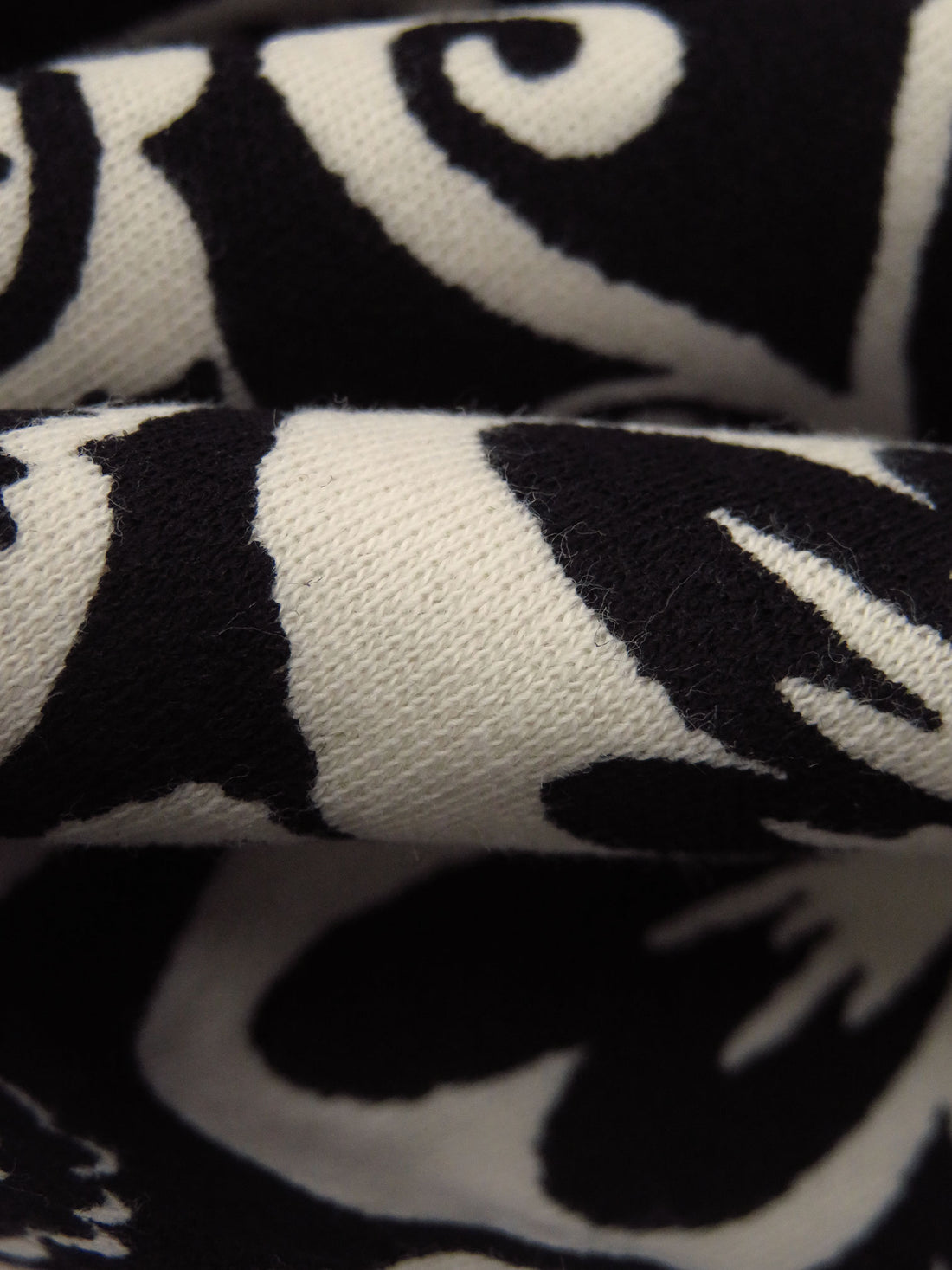 Black/Buttercream 100% Cotton Abstract Floral Print Interlock Knit 57W