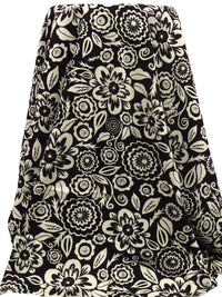 Black/Buttercream 100% Cotton Abstract Floral Print Interlock Knit 57W