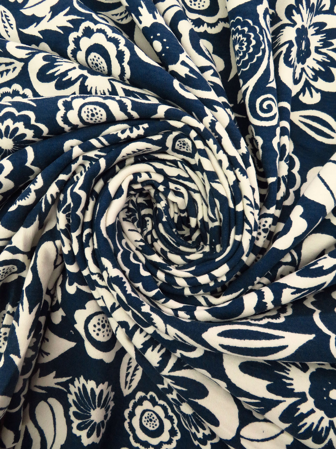 Yankees Blue/Buttercream 100% Cotton Abstract Floral Print Interlock Knit 57W