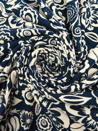 Yankees Blue/Buttercream 100% Cotton Abstract Floral Print Interlock Knit 57W
