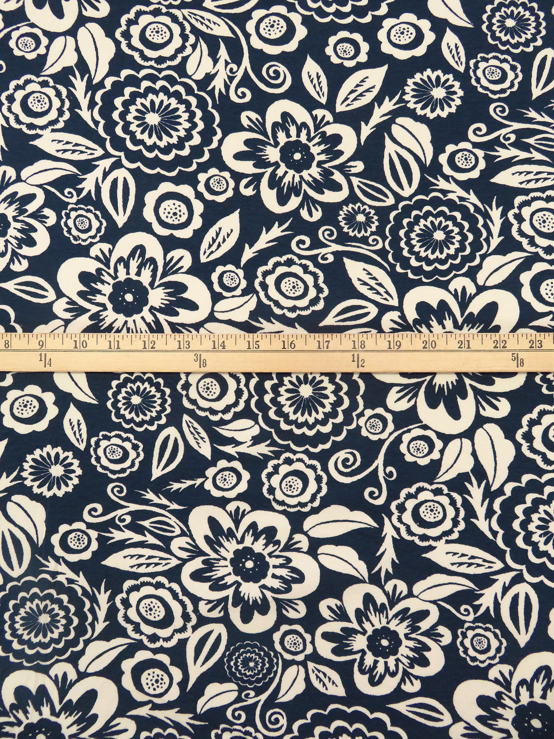 Yankees Blue/Buttercream 100% Cotton Abstract Floral Print Interlock Knit 57W