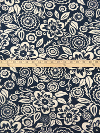 Yankees Blue/Buttercream 100% Cotton Abstract Floral Print Interlock Knit 57W