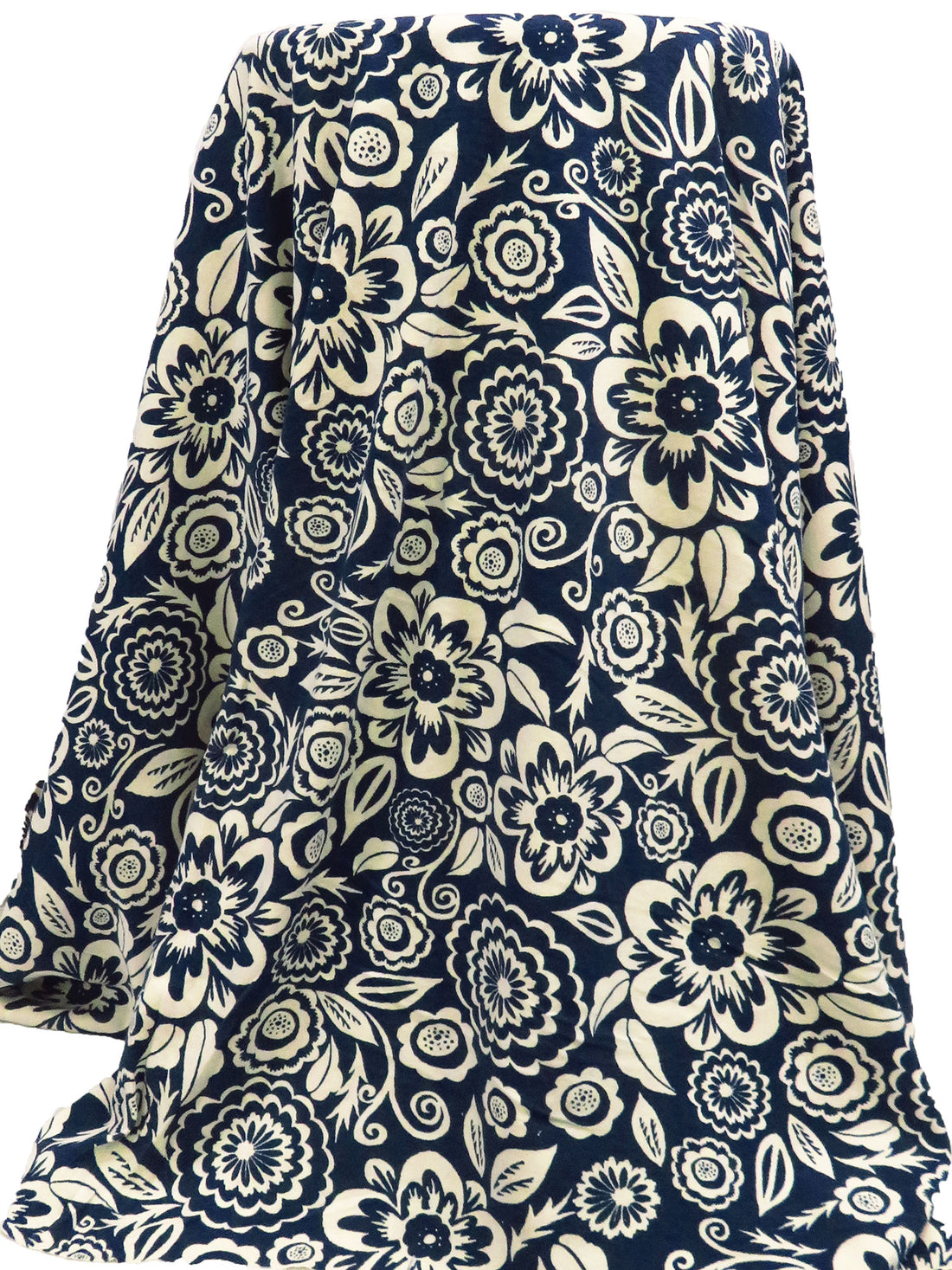 Yankees Blue/Buttercream 100% Cotton Abstract Floral Print Interlock Knit 57W