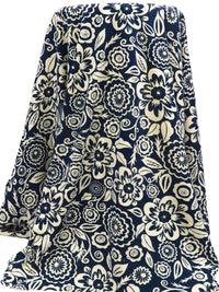 Yankees Blue/Buttercream 100% Cotton Abstract Floral Print Interlock Knit 57W