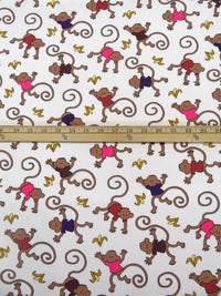 White/Chamoisee/Straw/Multi Cotton/Polyester Monkeys & Bananas Print Interlock Knit 60W
