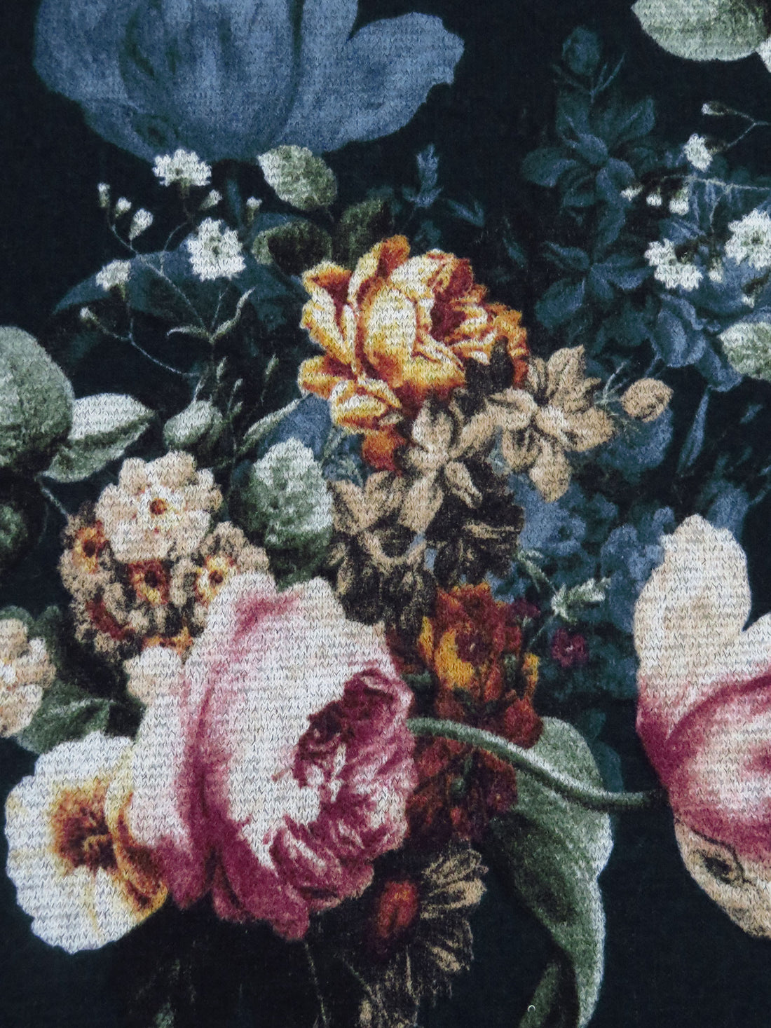 Midnight Blue/Dark Goldenrod/Deep Moss Green/Multi Polyester/Lycra Floral Print Sweater Knit 56W