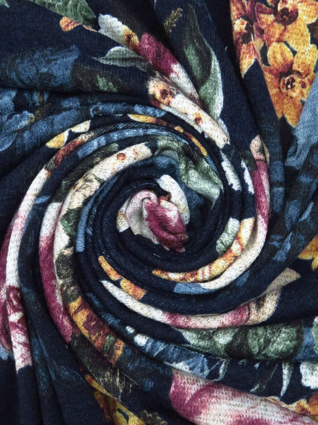 Midnight Blue/Dark Goldenrod/Deep Moss Green/Multi Polyester/Lycra Floral Print Sweater Knit 56W