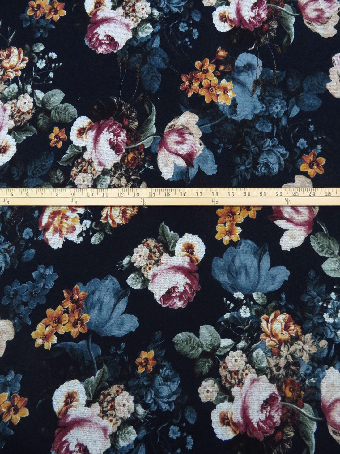 Midnight Blue/Dark Goldenrod/Deep Moss Green/Multi Polyester/Lycra Floral Print Sweater Knit 56W