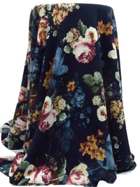 Midnight Blue/Dark Goldenrod/Deep Moss Green/Multi Polyester/Lycra Floral Print Sweater Knit 56W