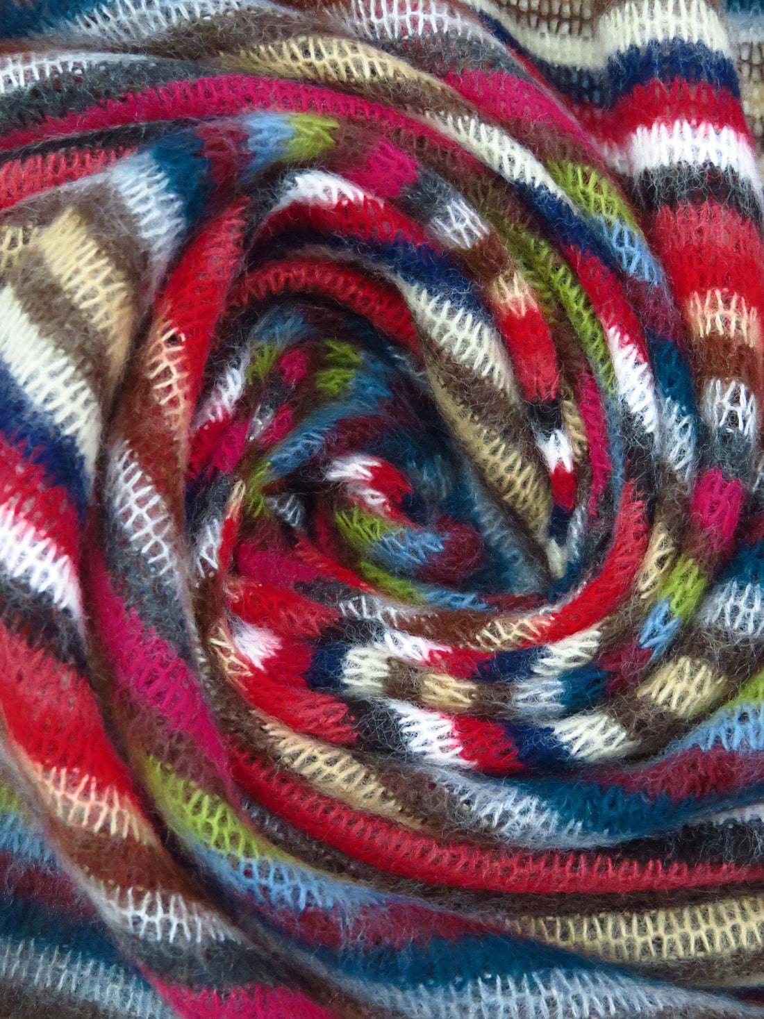 Black/Scarlet/Dusty Lime/Multi 100% Polyester Horizontal Stripe Open Weave Sweater Knit 56W