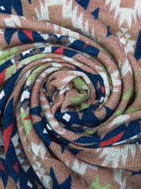 Dark Navy/Smoky Pink/Cinnabar/Multi Polyester/Lycra Tribal Print Sweater Knit 54W