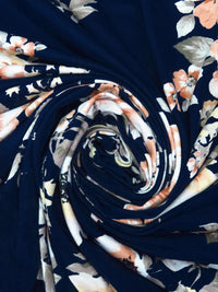 Midnight Navy/White/Terra Cotta/Multi Rayon/Lycra Large Floral Print Jersey Knit 58W