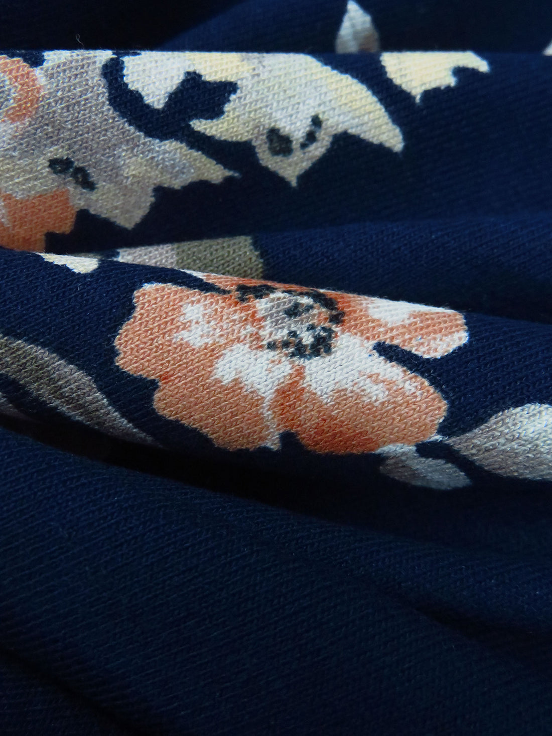 Midnight Navy/White/Terra Cotta/Multi Rayon/Lycra Large Floral Print Jersey Knit 58W