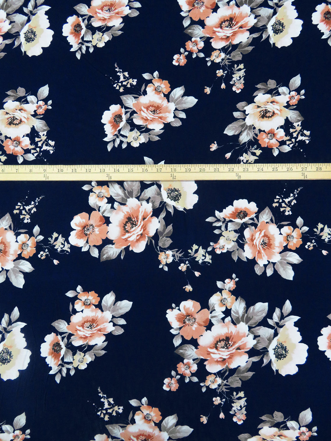 Midnight Navy/White/Terra Cotta/Multi Rayon/Lycra Large Floral Print Jersey Knit 58W