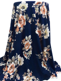 Midnight Navy/White/Terra Cotta/Multi Rayon/Lycra Large Floral Print Jersey Knit 58W