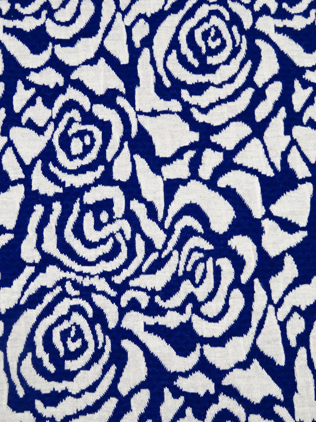 Navy Blue/White Polyester/Rayon Abstract Rose Weave Jacquard Double Knit 60W