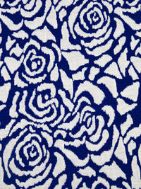 Navy Blue/White Polyester/Rayon Abstract Rose Weave Jacquard Double Knit 60W