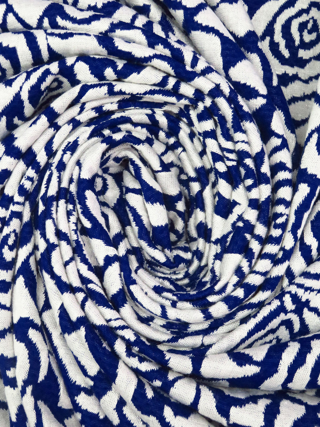 Navy Blue/White Polyester/Rayon Abstract Rose Weave Jacquard Double Knit 60W