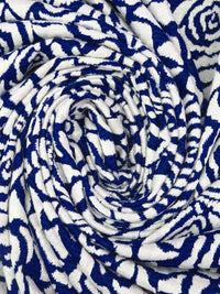 Navy Blue/White Polyester/Rayon Abstract Rose Weave Jacquard Double Knit 60W