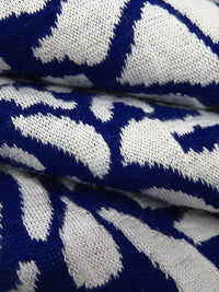 Navy Blue/White Polyester/Rayon Abstract Rose Weave Jacquard Double Knit 60W