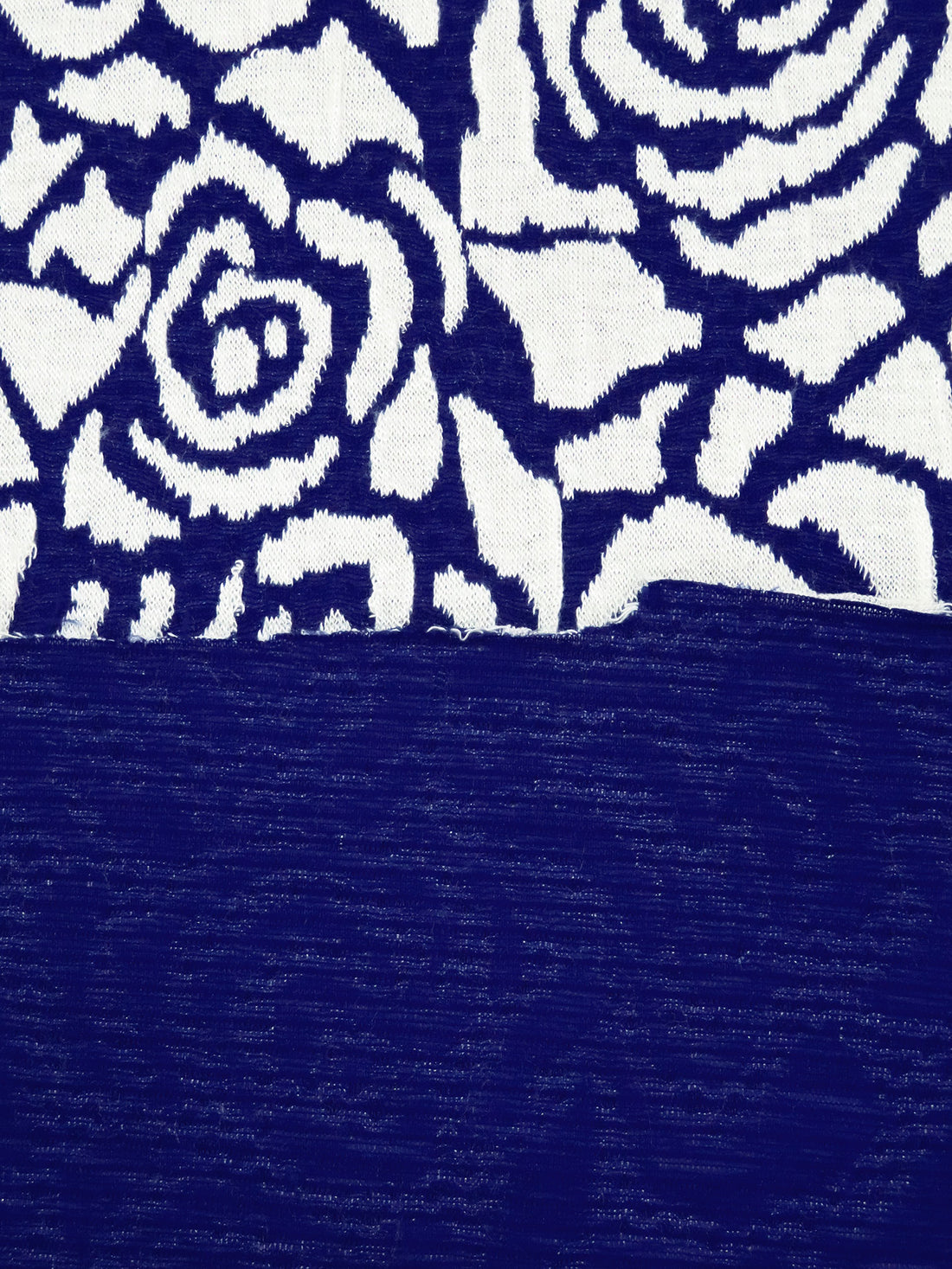 Navy Blue/White Polyester/Rayon Abstract Rose Weave Jacquard Double Knit 60W