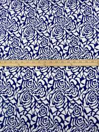 Navy Blue/White Polyester/Rayon Abstract Rose Weave Jacquard Double Knit 60W
