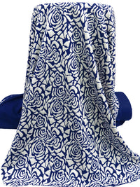 Navy Blue/White Polyester/Rayon Abstract Rose Weave Jacquard Double Knit 60W