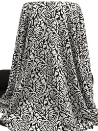 Black/White Polyester/Rayon Abstract Rose Weave Jacquard Double Knit 58W