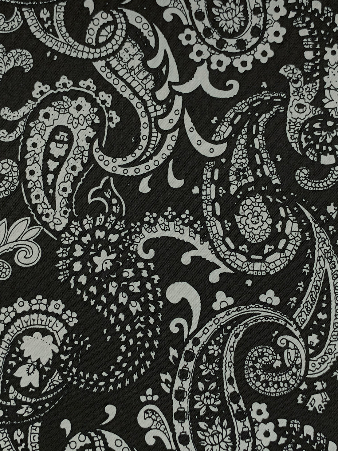 Black/Castle Gray Cotton/Lycra Stylized Paisley Print Stretch Twill Bottom Weight Woven 48W