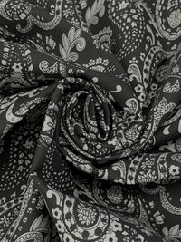 Black/Castle Gray Cotton/Lycra Stylized Paisley Print Stretch Twill Bottom Weight Woven 48W
