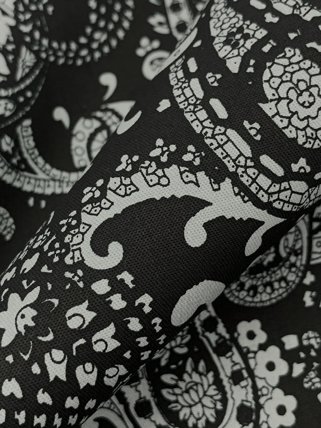 Black/Castle Gray Cotton/Lycra Stylized Paisley Print Stretch Twill Bottom Weight Woven 48W