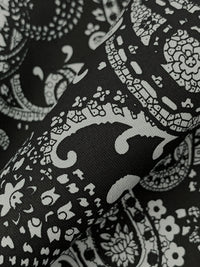 Black/Castle Gray Cotton/Lycra Stylized Paisley Print Stretch Twill Bottom Weight Woven 48W