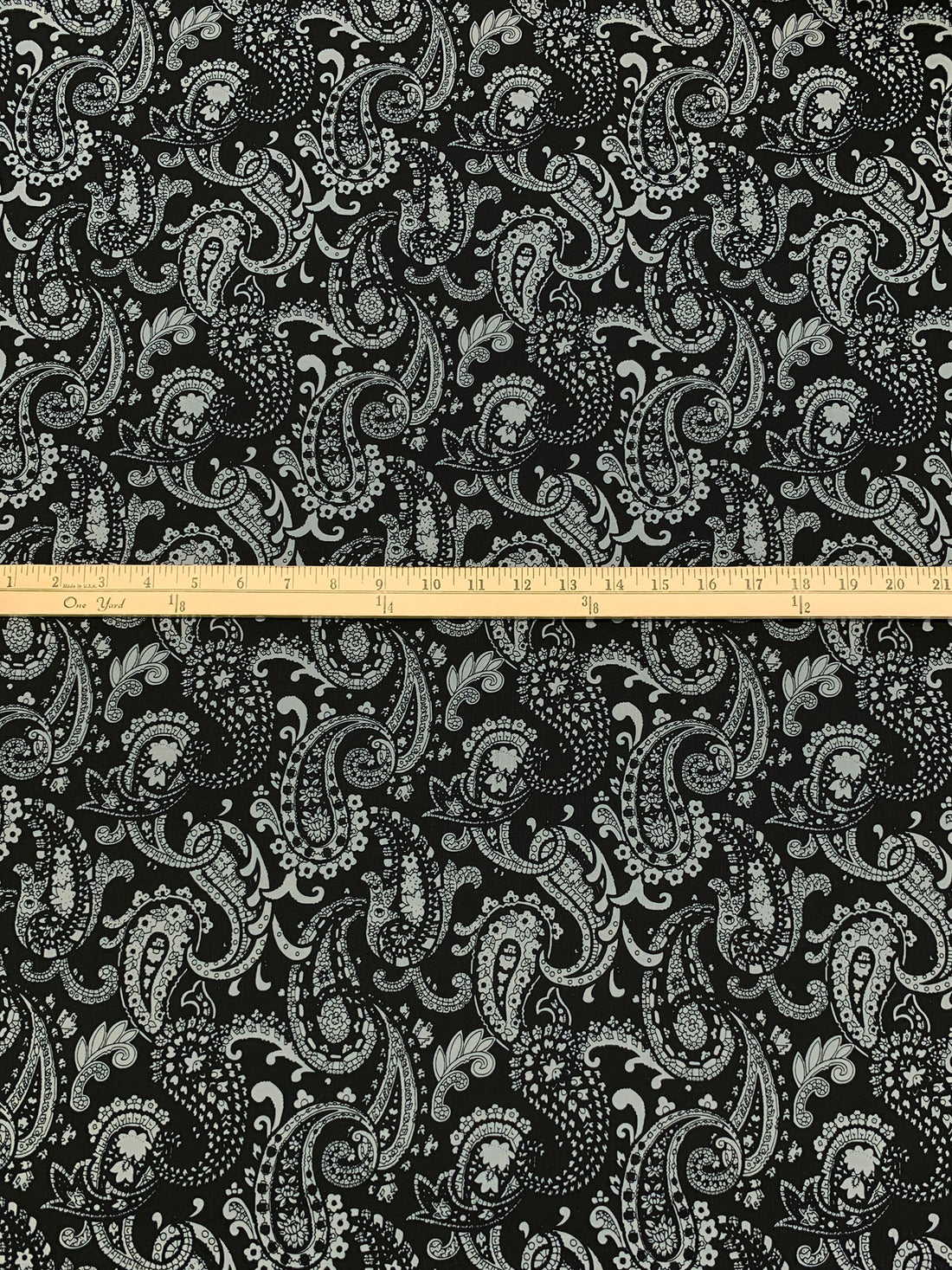 Black/Castle Gray Cotton/Lycra Stylized Paisley Print Stretch Twill Bottom Weight Woven 48W