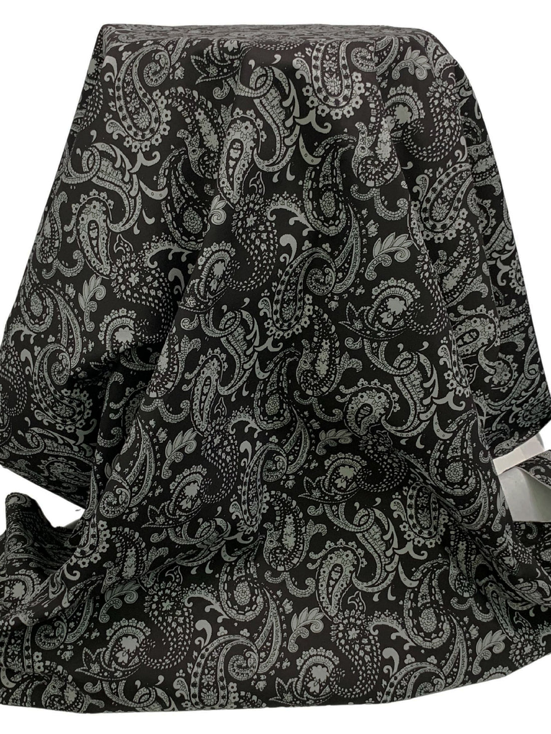 Black/Castle Gray Cotton/Lycra Stylized Paisley Print Stretch Twill Bottom Weight Woven 48W