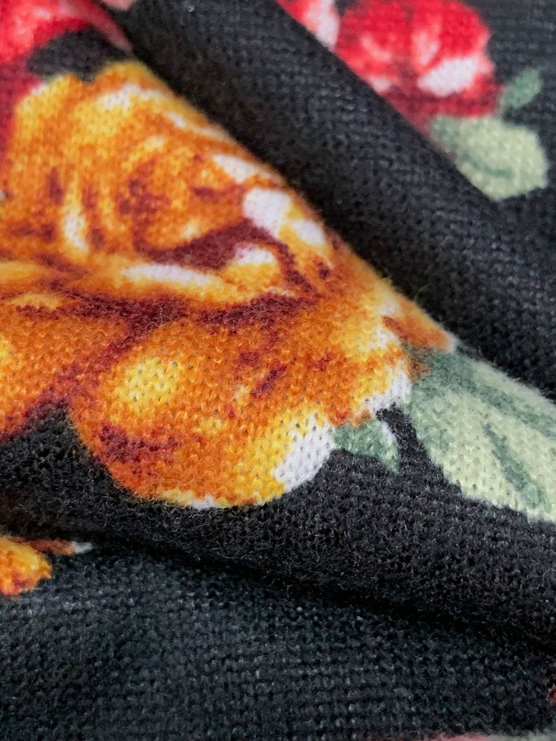 Black/Goldenrod/Auburn/Multi Polyester/Lycra Floral Print Sweater Knit 56W