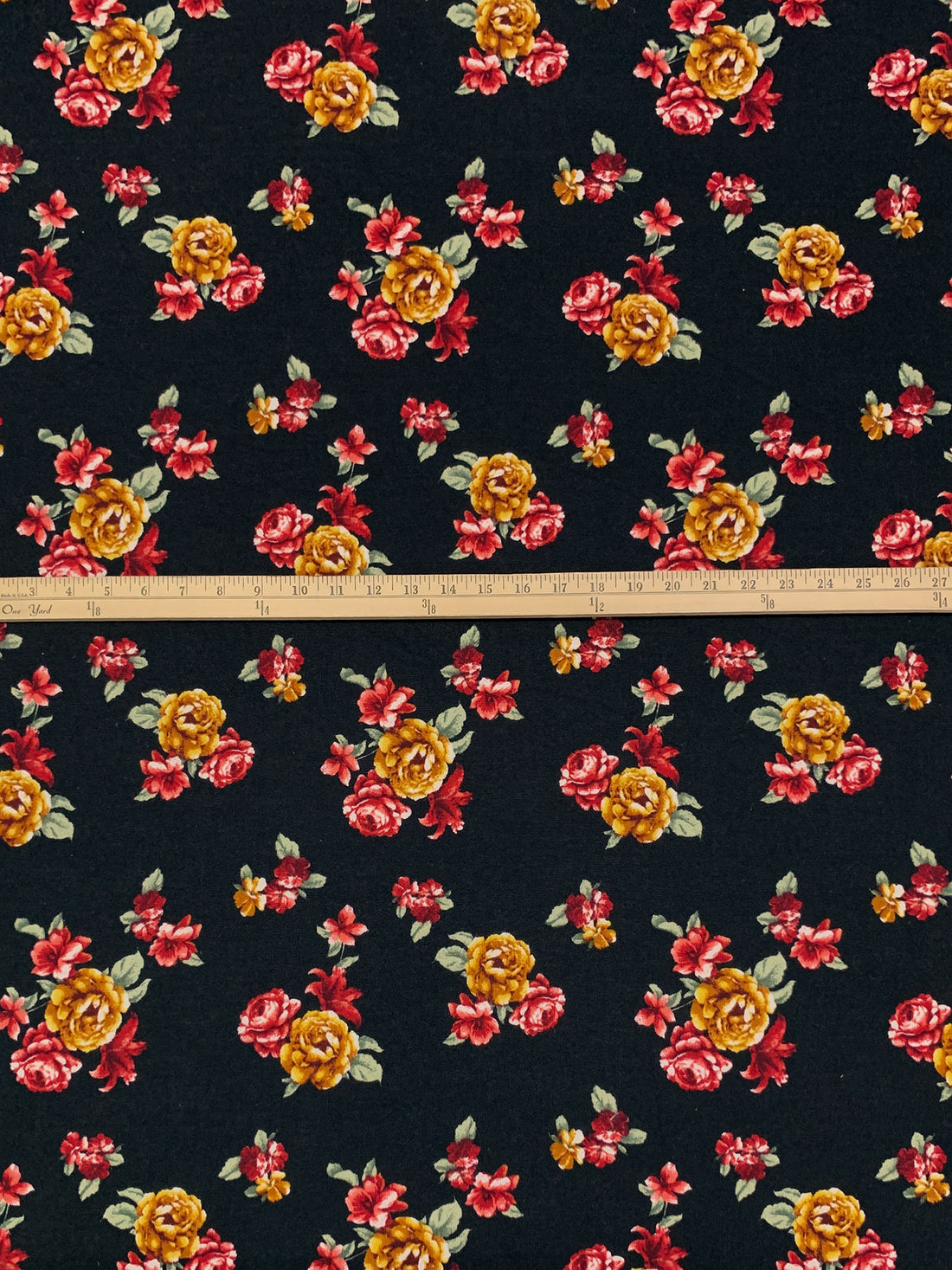 Black/Goldenrod/Auburn/Multi Polyester/Lycra Floral Print Sweater Knit 56W