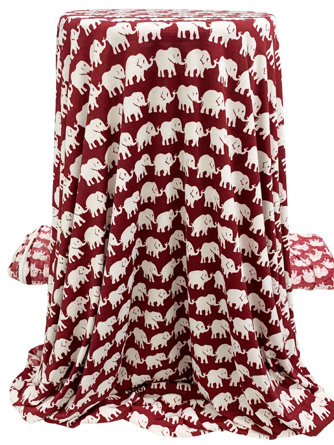 Burgundy/White Polyester/Lycra Horizontal Elephant Print Slubbed ITY Knit 58W