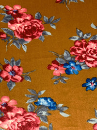 Copper/French Blue/French Rose Pink/Multi Polyester/Lycra Floral Print Stretch Velvet Knit 58W
