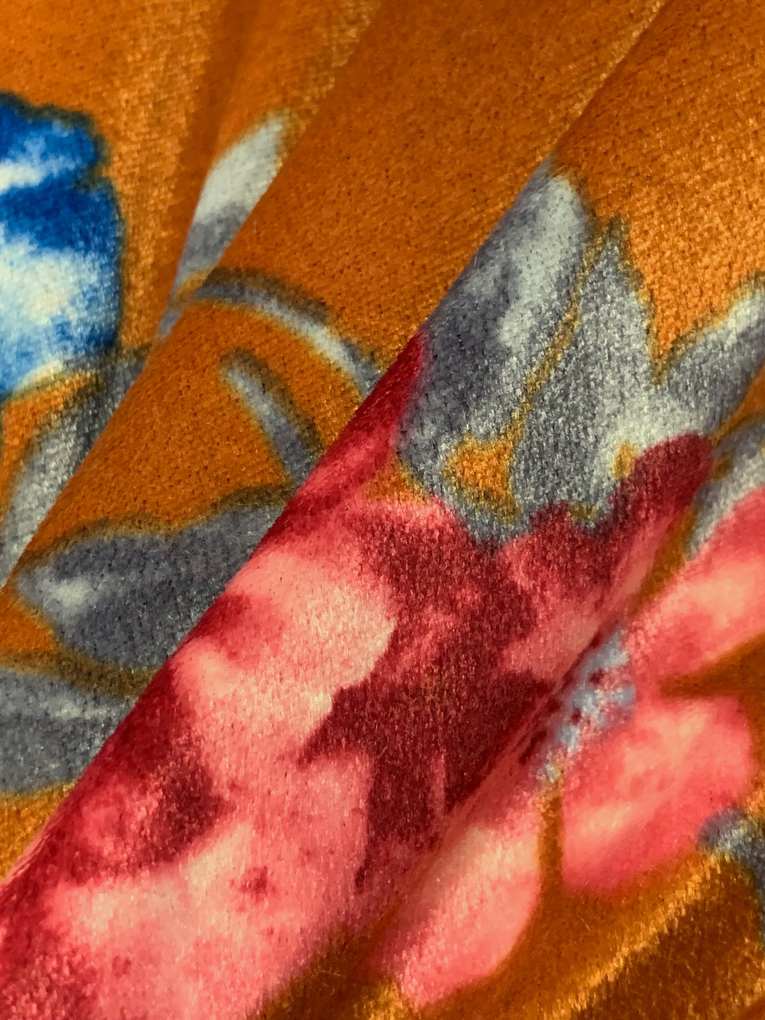 Copper/French Blue/French Rose Pink/Multi Polyester/Lycra Floral Print Stretch Velvet Knit 58W